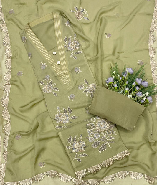 669C Organza Green Suit Fabric/ CKC Partywear Collection