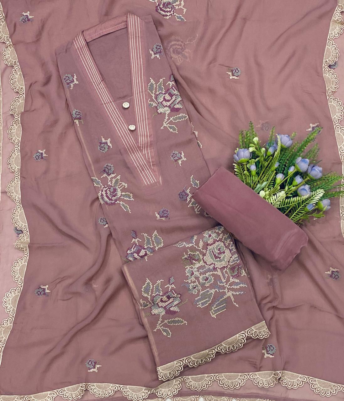 667C Organza Nude Pink suits Fabric/ CKC Partywear Collection