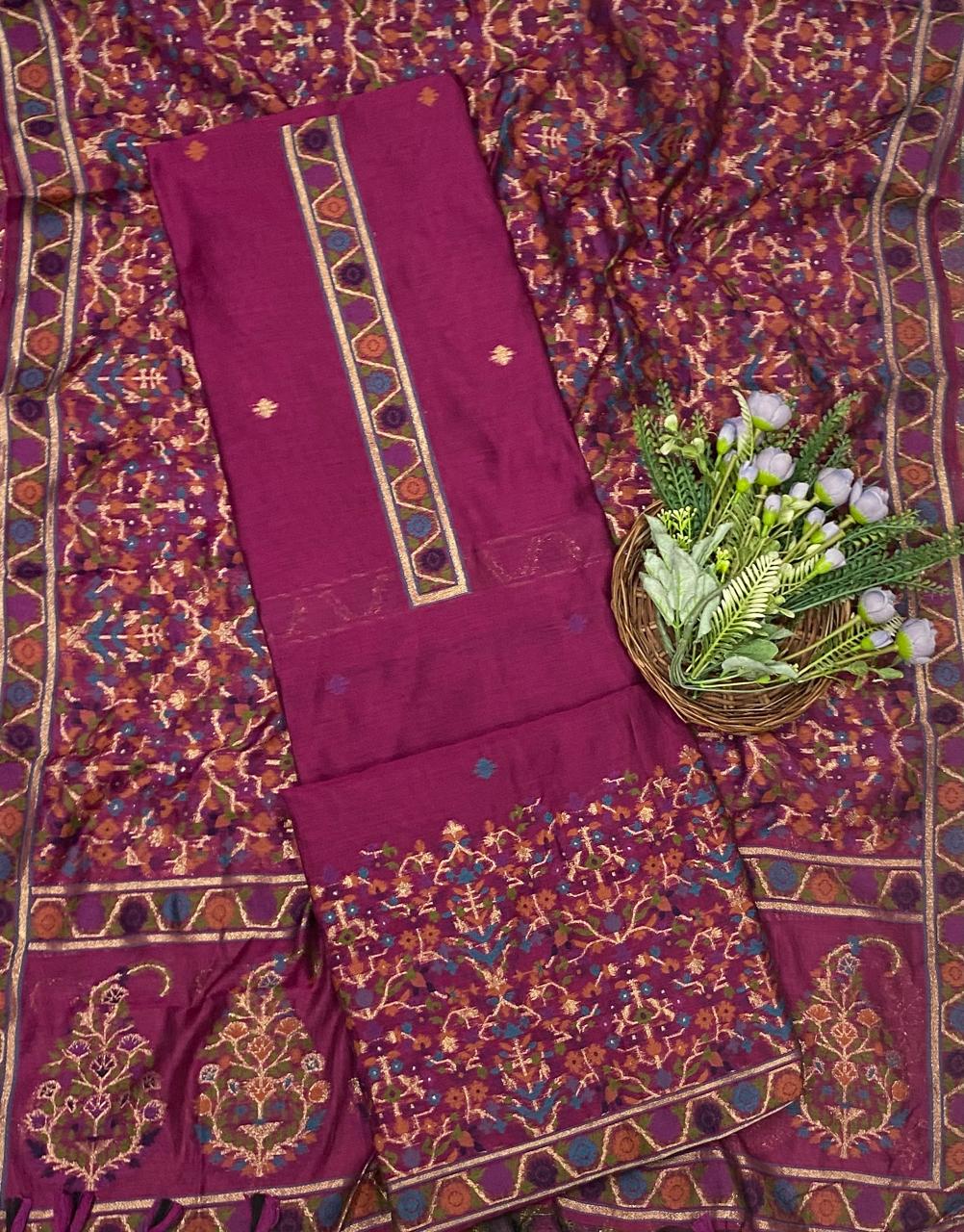 679C Jamdani Majenta Suit Fabric / CKC Jamdani Suits
