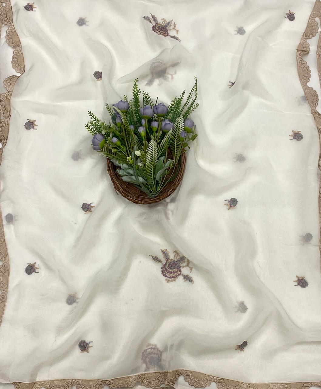 668C Organza Off White Suit Fabric/ CKC Partywear Collection