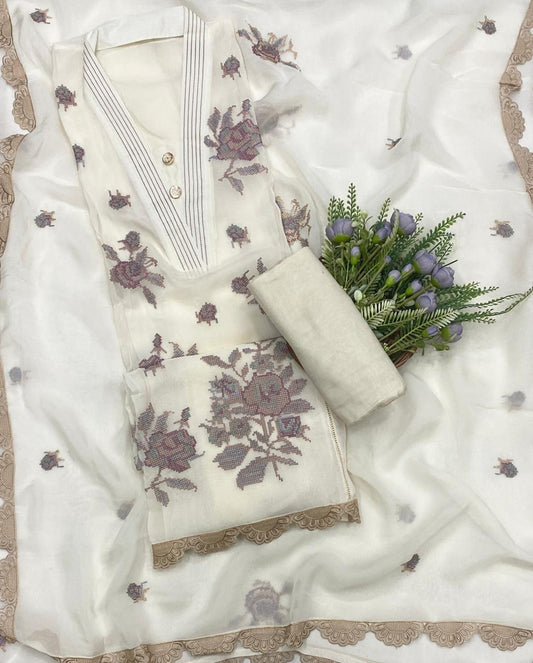668C Organza Off White Suit Fabric/ CKC Partywear Collection