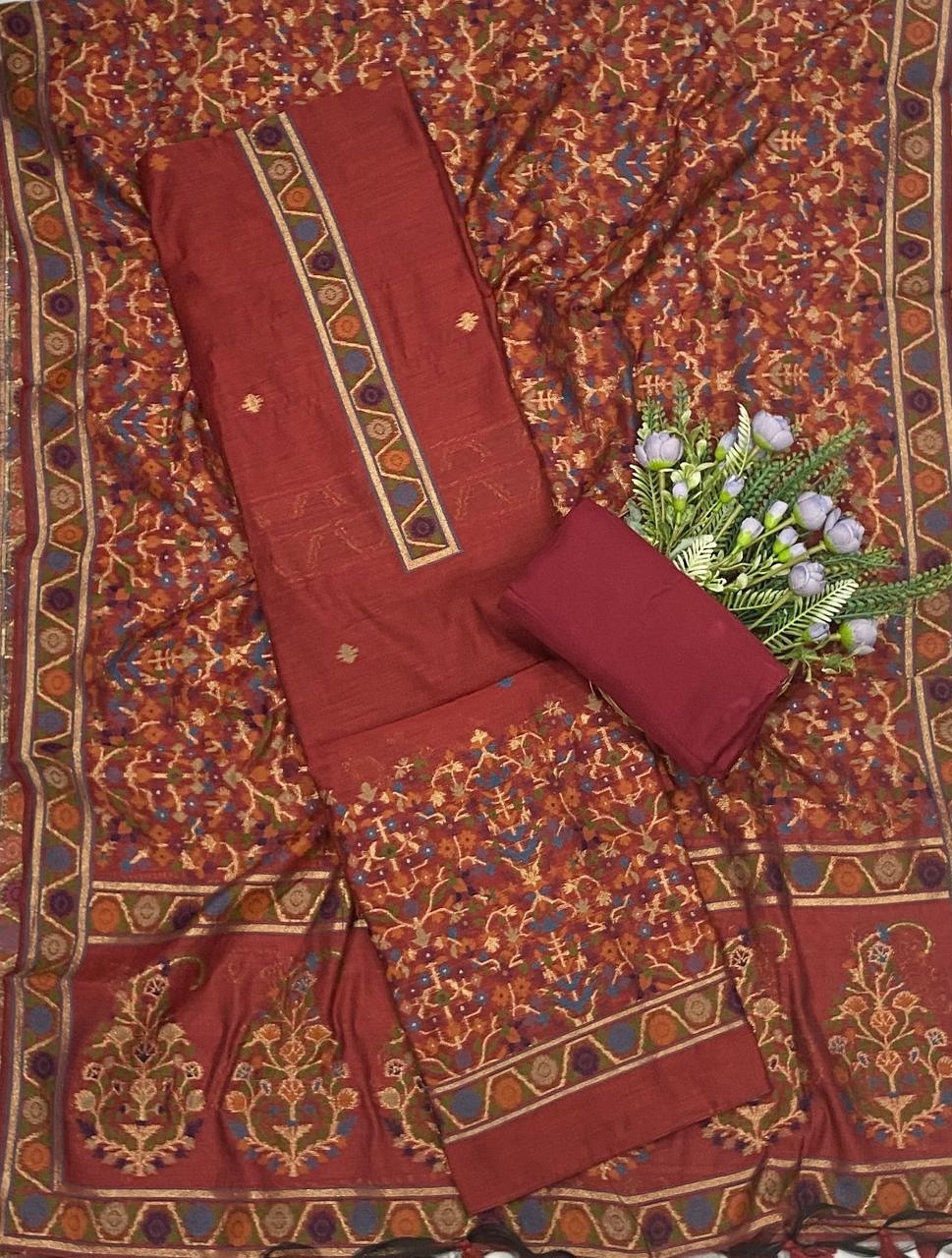 683C Jamdani Red Suit Fabric / CKC Jamdani Suits