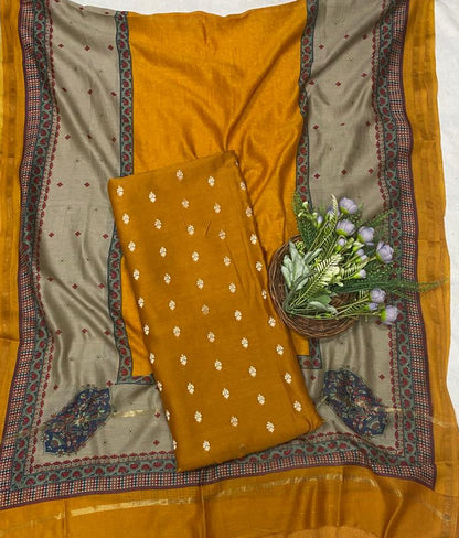 676C Pure Maheshwari Mustard Suit Fabric / CKC Maheshwari Suits