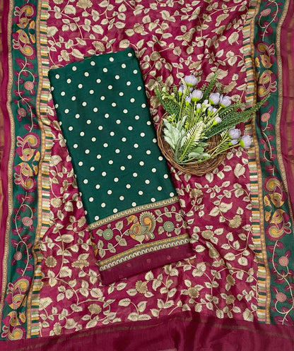674C Pure Maheshwari Dark Green Suit Fabric / CKC Maheshwari Suits