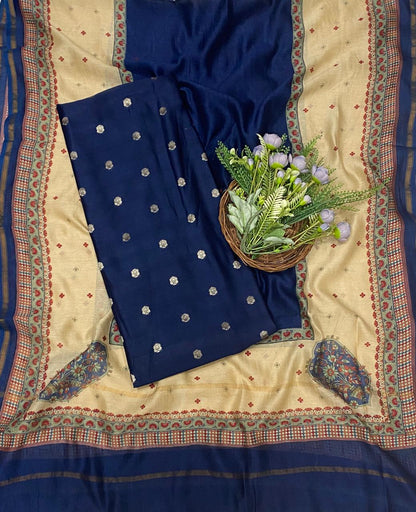 675C Pure Maheshwari Navy Blue Suit Fabric / CKC Maheshwari Suits