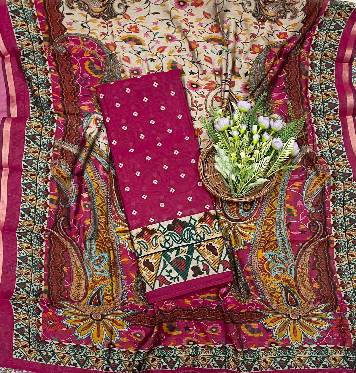 717C Maheshwari Hot PInk Suit Fabric / CKC Maheshwari Suits