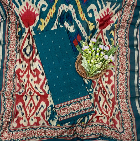 715C Maheshwari Peacock Blue  Suit Fabric / CKC Maheshwari Suits