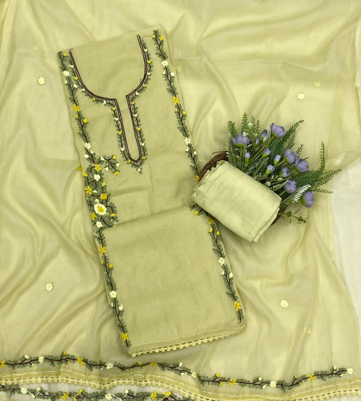 739C Mul Cotton Light Lemon Suit Fabric / CKC Mul Cotton