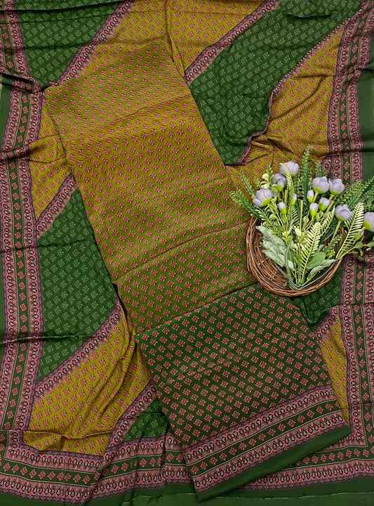 700C Crepe Mustard With Green  Suit Fabric / CKC Crepe Suits