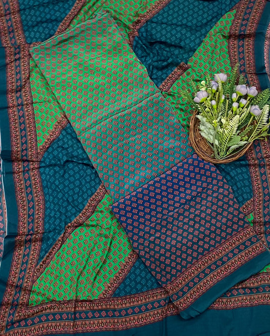 701C Crepe Green With Purple  Suit Fabric / CKC Crepe Suits