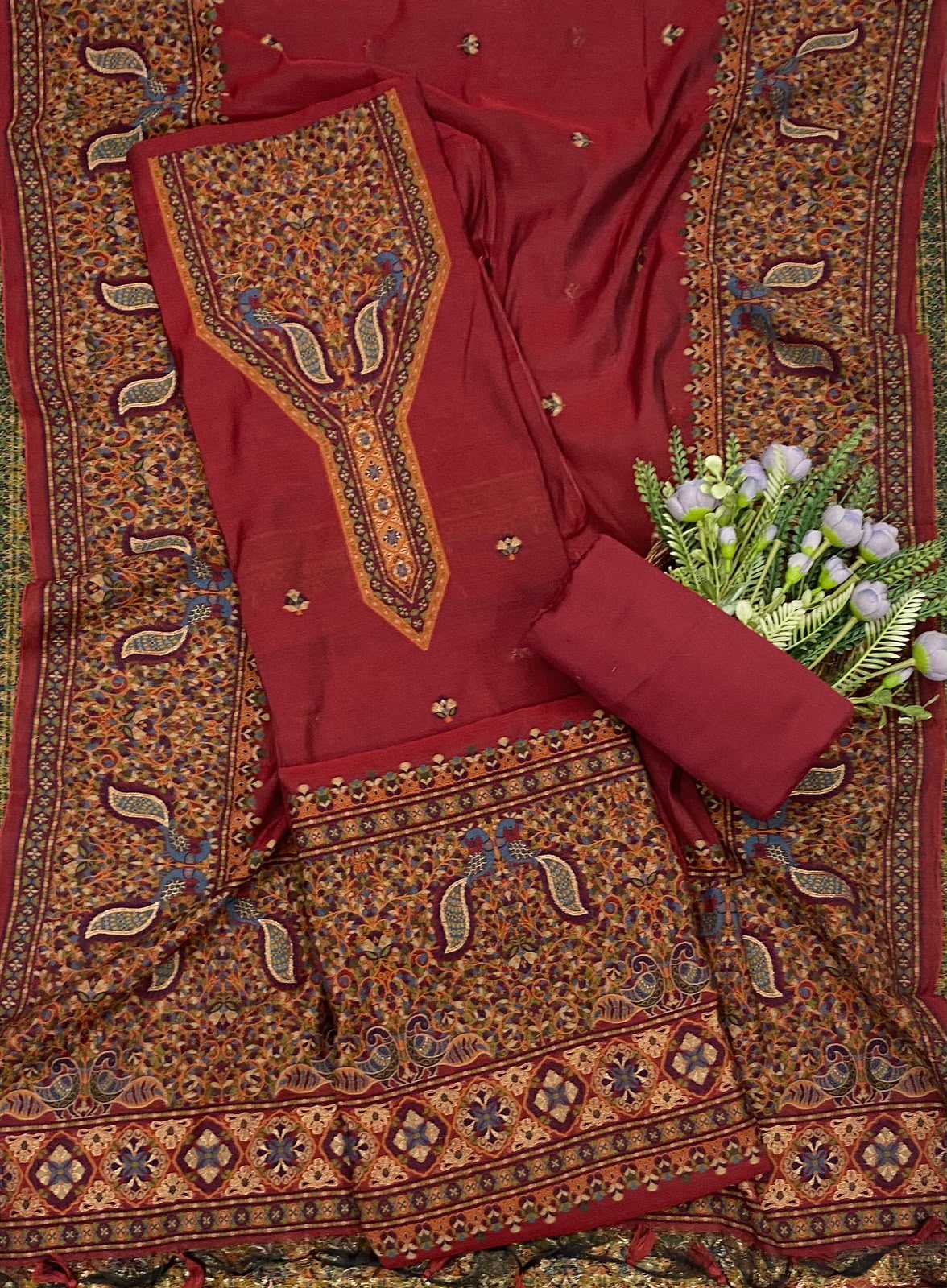 697C Jamdani Red Suit Fabric / CKC Jamdani Suits