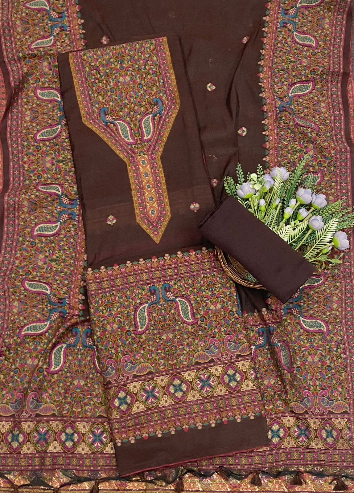 694C Jamdani Brown Suit Fabric / CKC Jamdani Suits