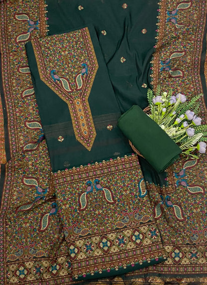 693C Jamdani Dark Green Suit Fabric / CKC Jamdani Suits