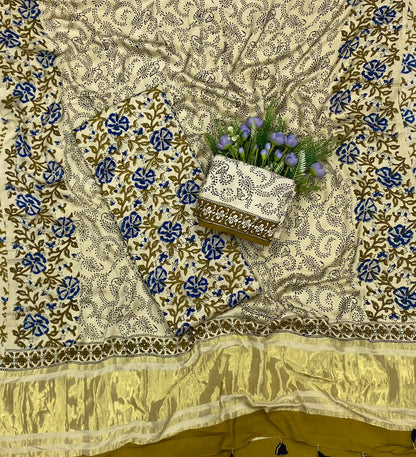 719C Jaipuri Modal Silk Cream Suit Fabric / CKC Jaipuri Suits