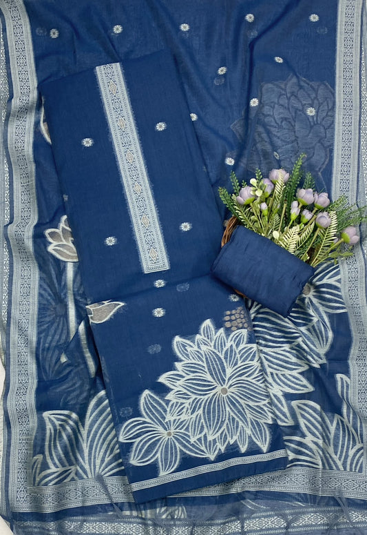 720C Jamdani Denim Blue Suit Fabric / CKC Jamdani Suits