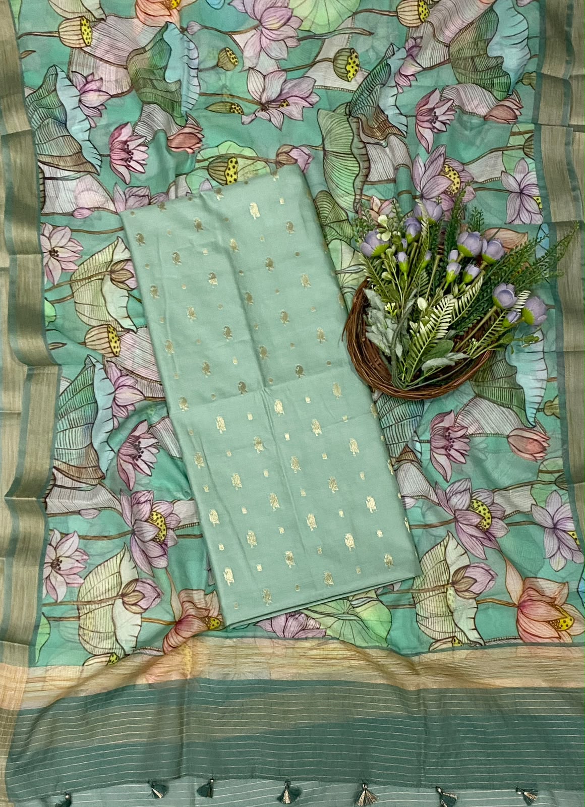 751C Mushrise Cotton Light Green Suit Fabric / CKC Cotton Bazaar