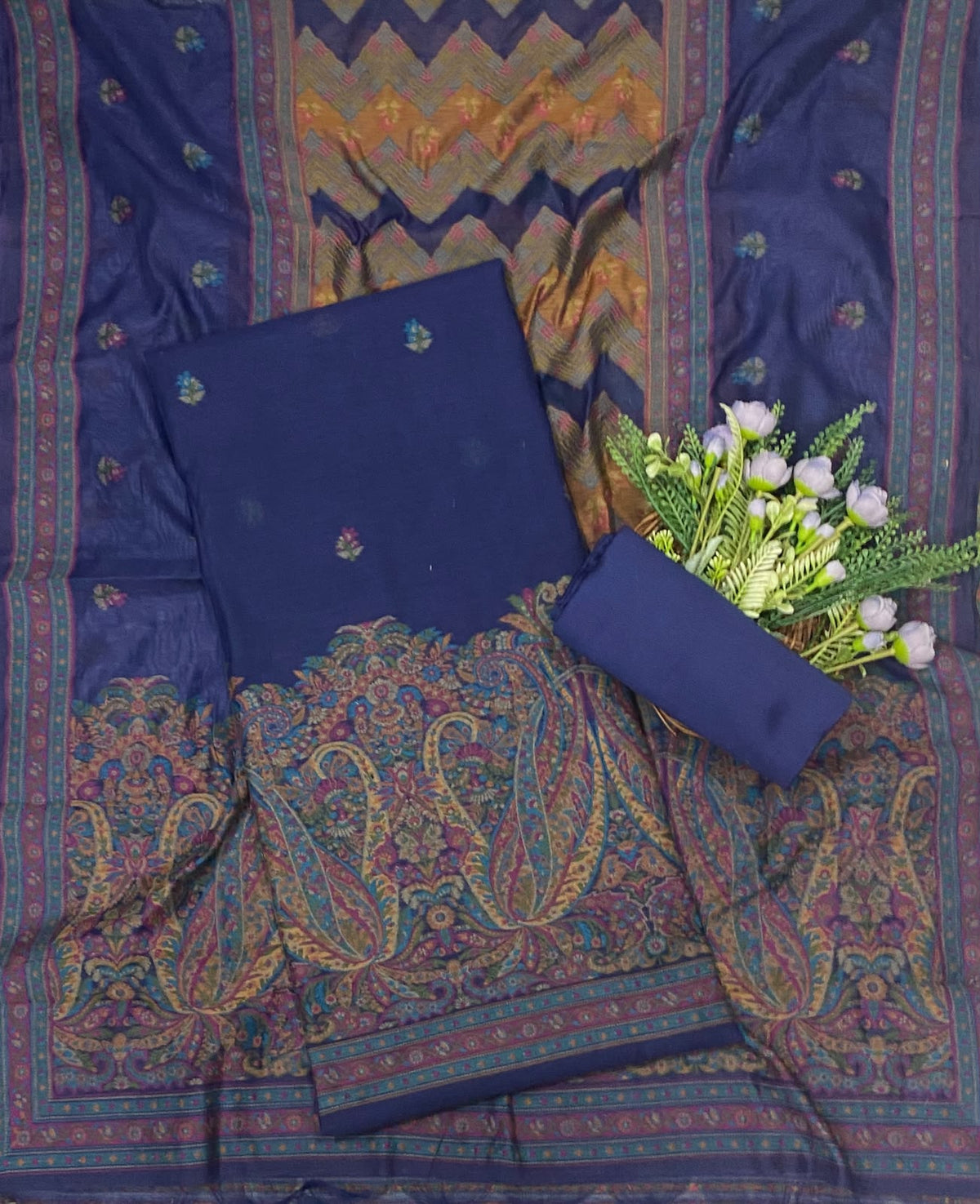 686C Jamdani Navy Blue Suit Fabric / CKC Jamdani Suits