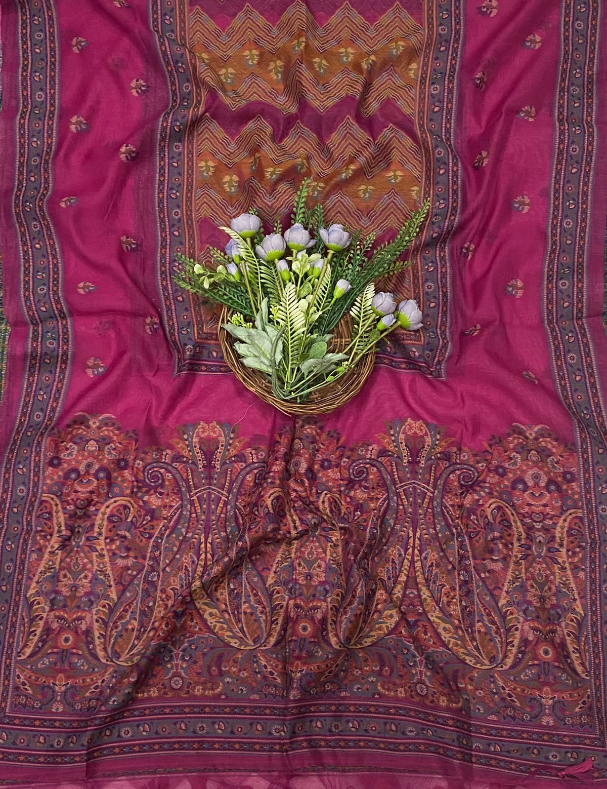 691C Jamdani Majenta Suit Fabric / CKC Jamdani Suits