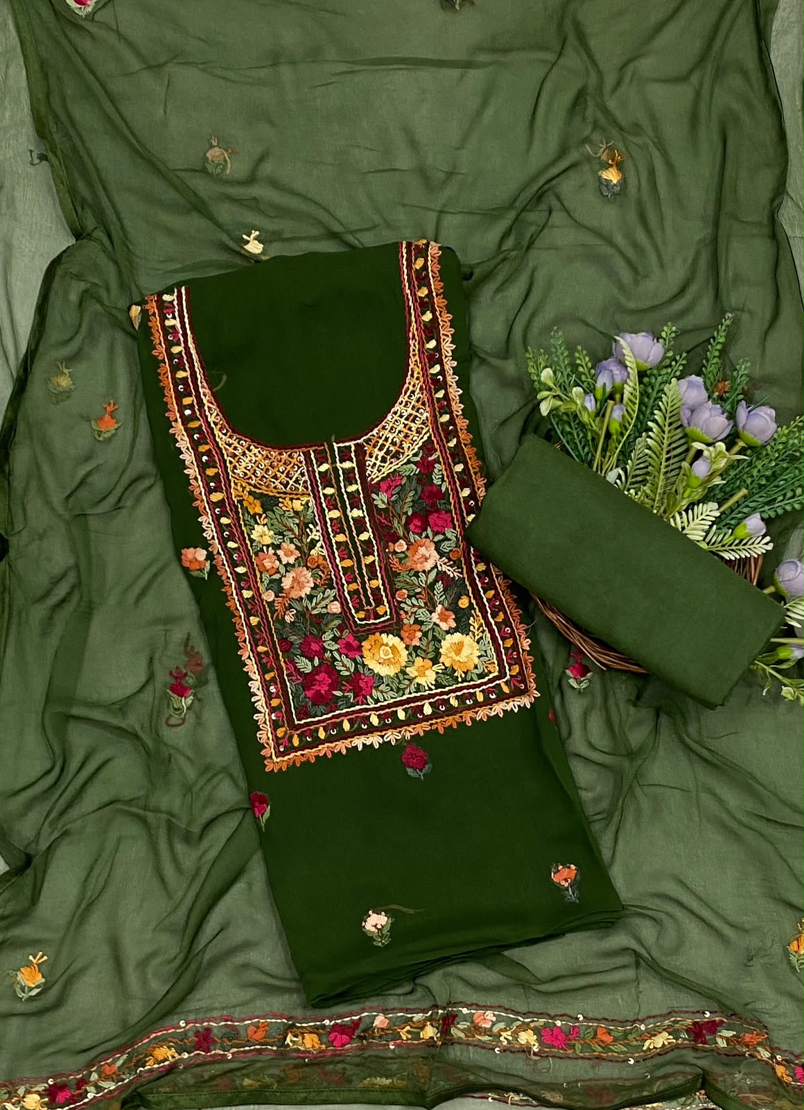 762C Georgette Dark Green Suit Fabric / CKC Georgette Suits