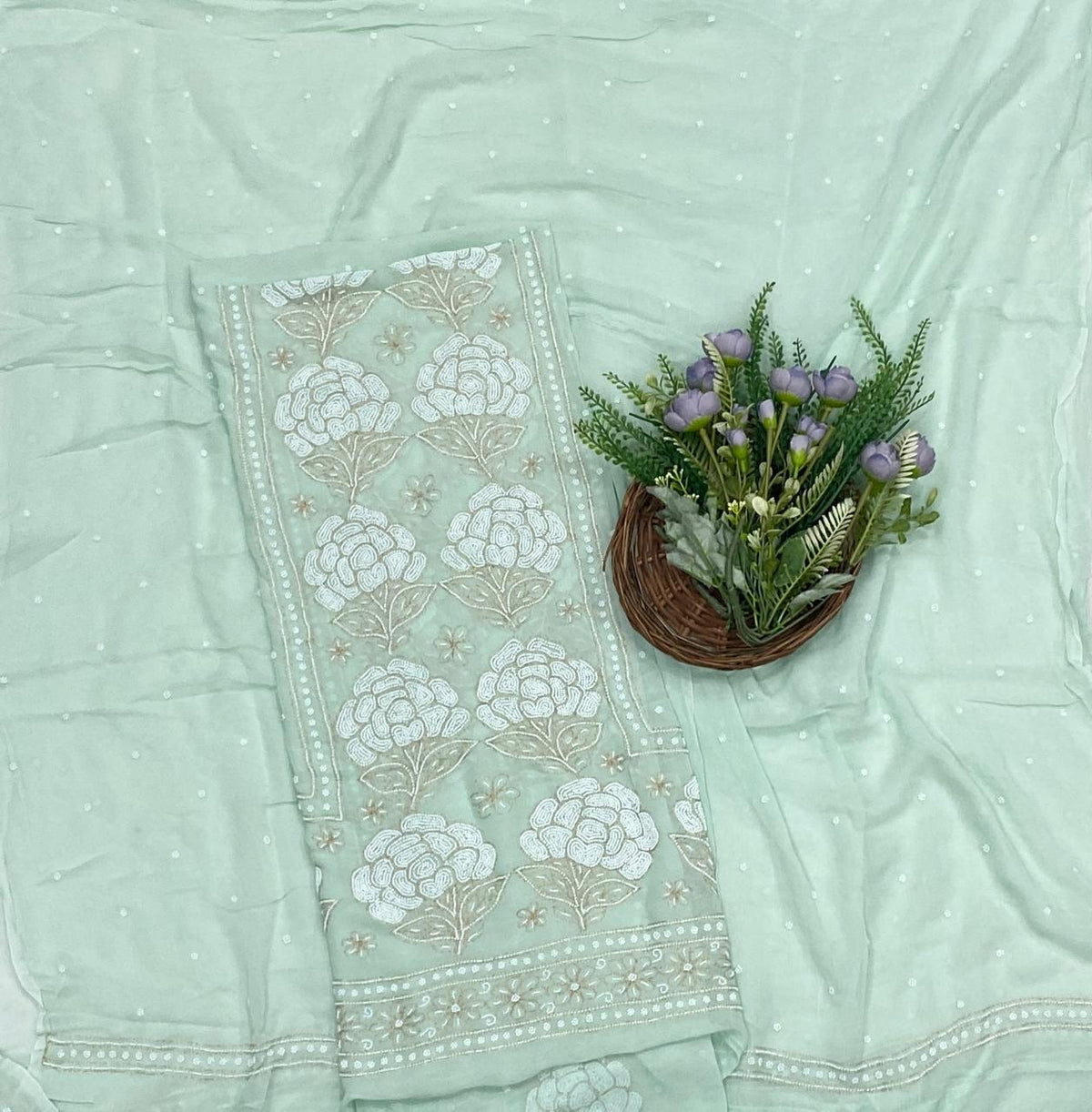 776C Lakhnavi Georgette Light Sea Green Suit Fabric/ CKC Lakhnavi Suits