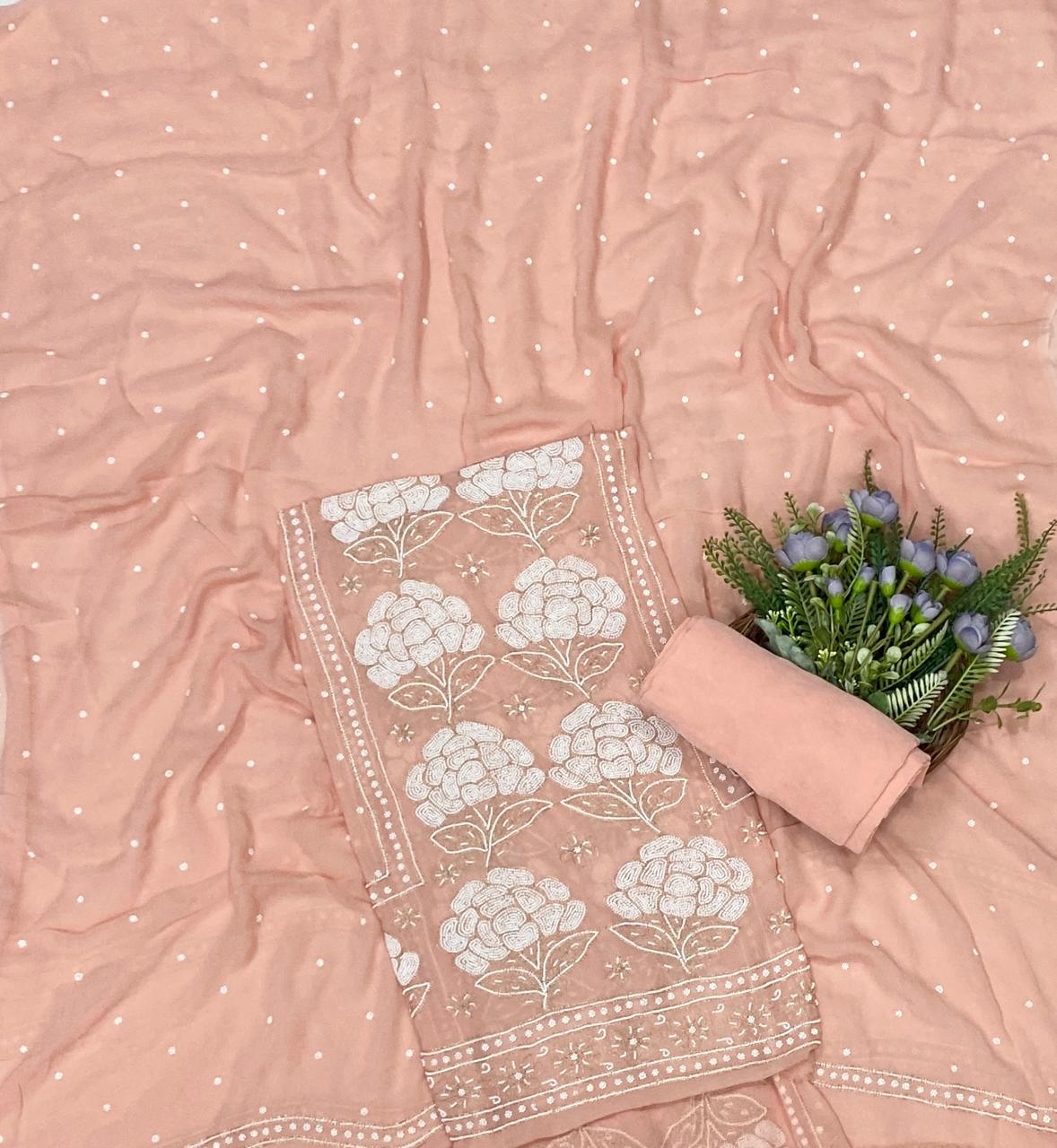 772C Lakhnavi Georgette Light Peach Suit Fabric/ CKC Lakhnavi Suits
