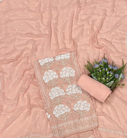 772C Lakhnavi Georgette Light Peach Suit Fabric/ CKC Lakhnavi Suits