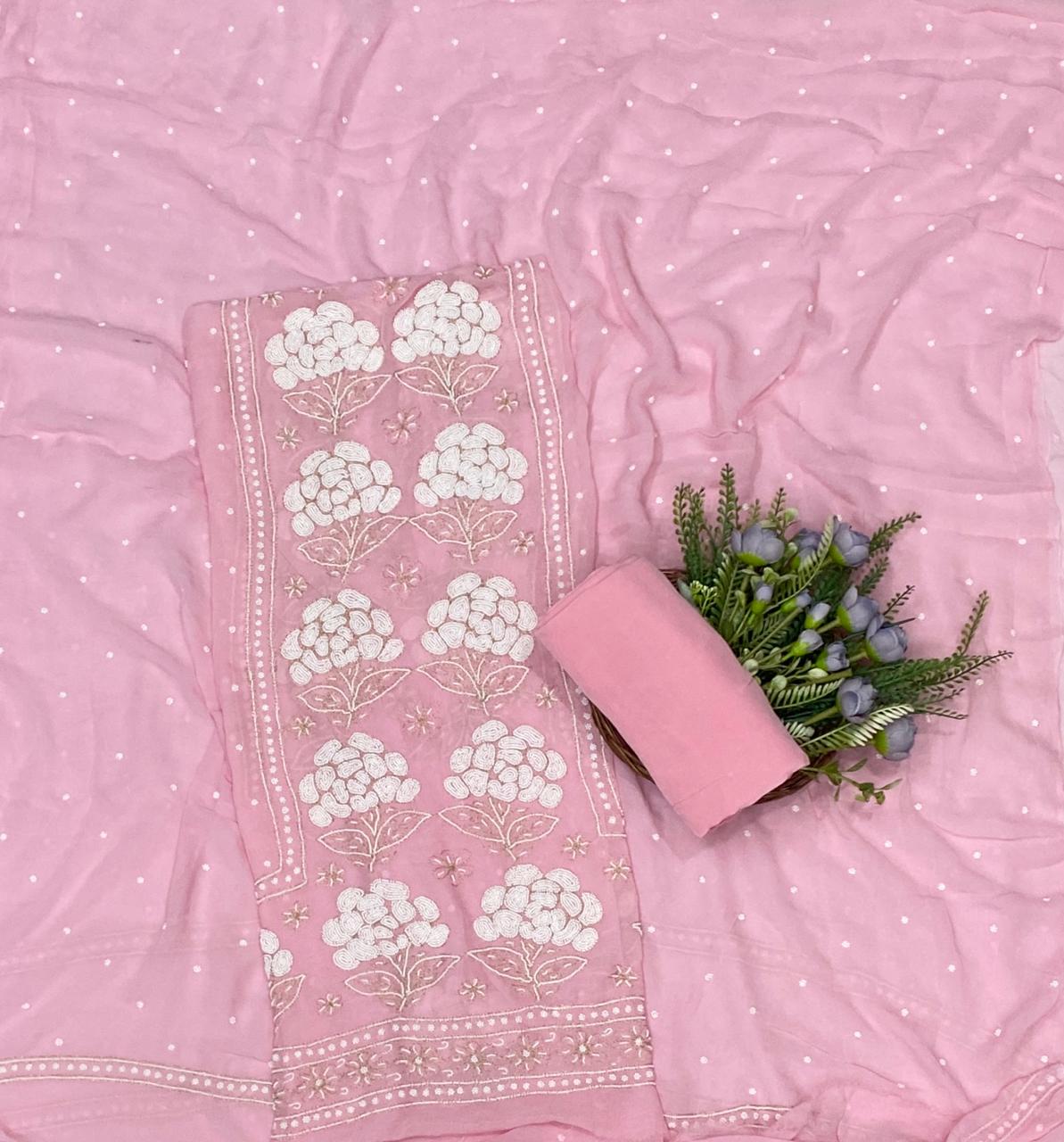 773C Lakhnavi Georgette Light Pink Suit Fabric/ CKC Lakhnavi Suits