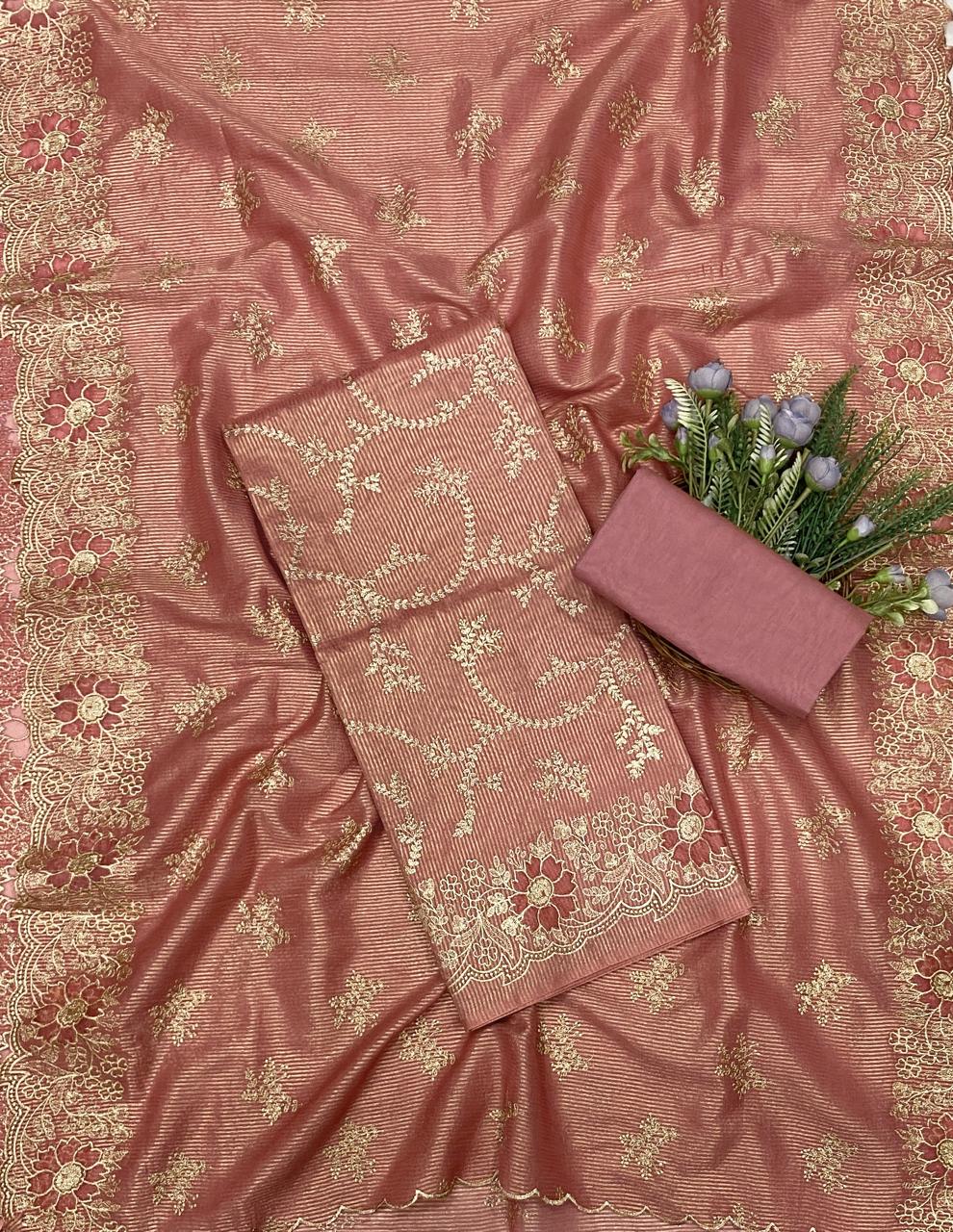827C Shimmer Peach Suit Fabric / CKC Banarasi Edit