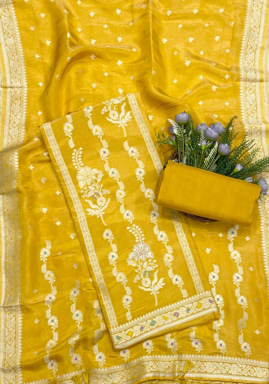 820C Banarasi Silk Yellow Suit Fabric / CKC Banarasi Edit