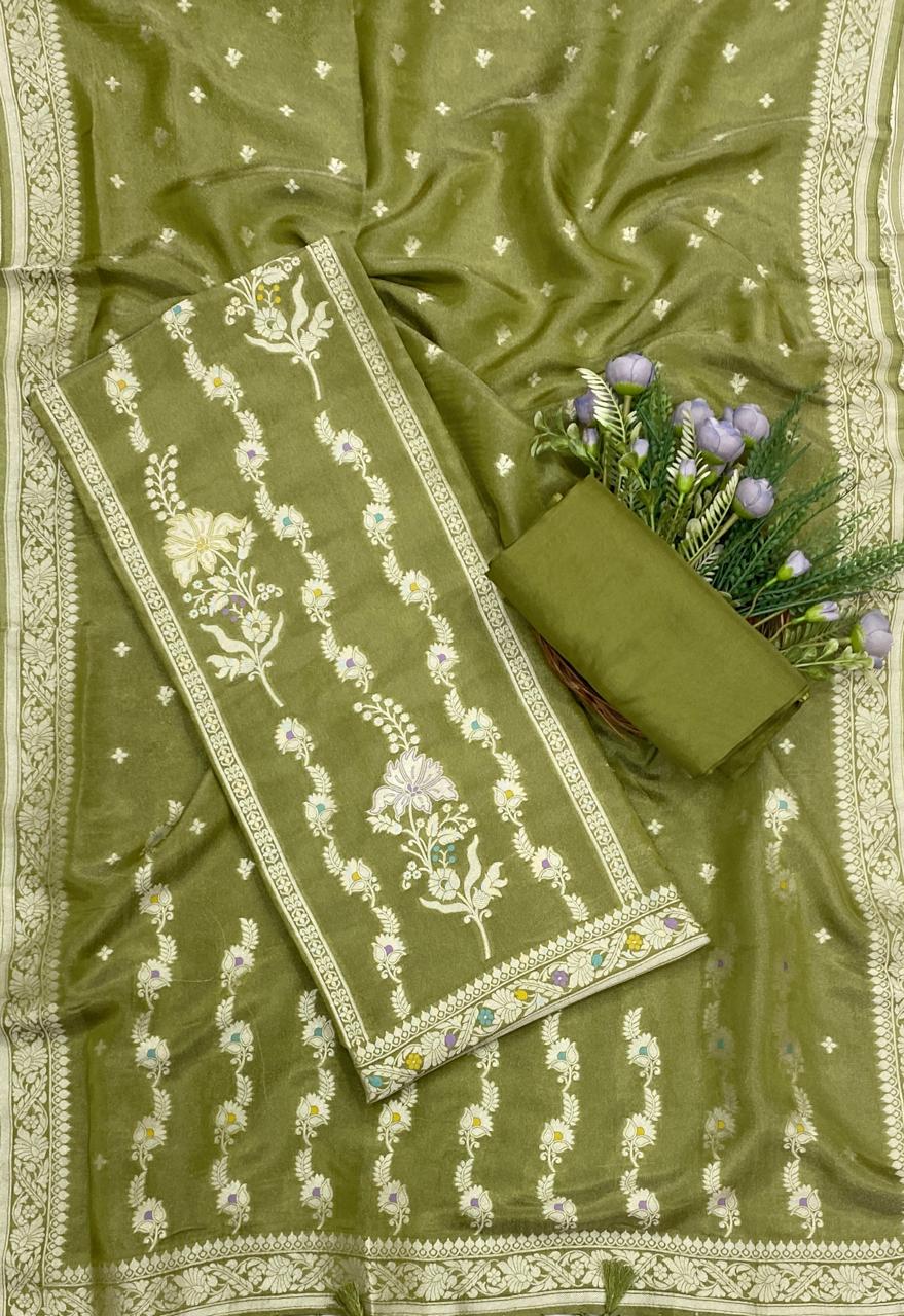 822C Banarasi Silk Green Suit Fabric / CKC Banarasi Edit