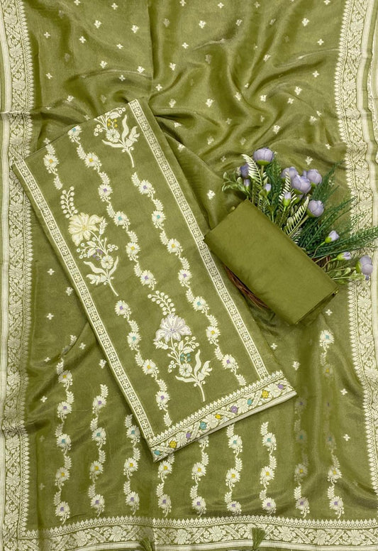 822C Banarasi Silk Green Suit Fabric / CKC Banarasi Edit
