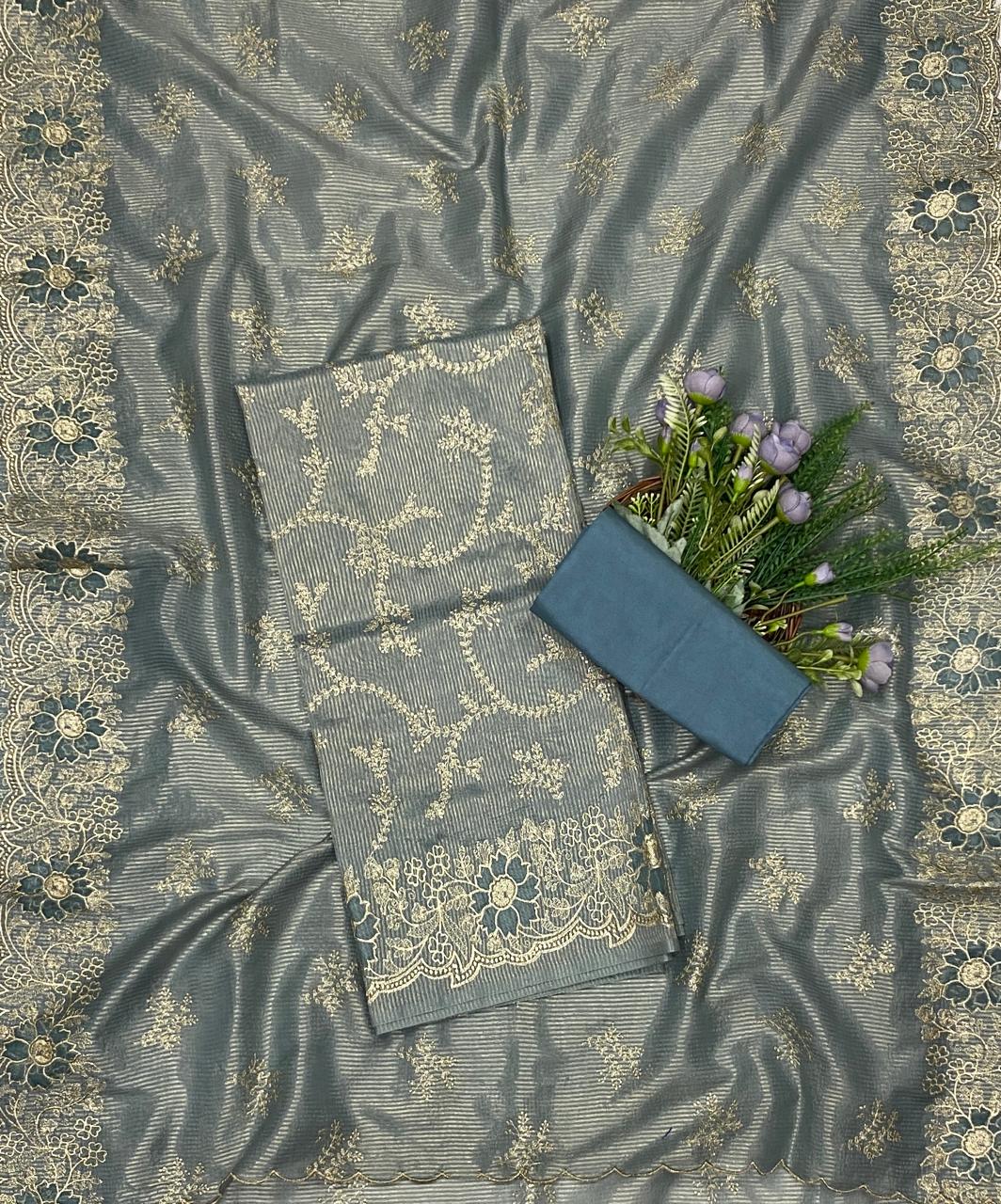 828C Shimmer Blue Suit Fabric / CKC Banarasi Edit