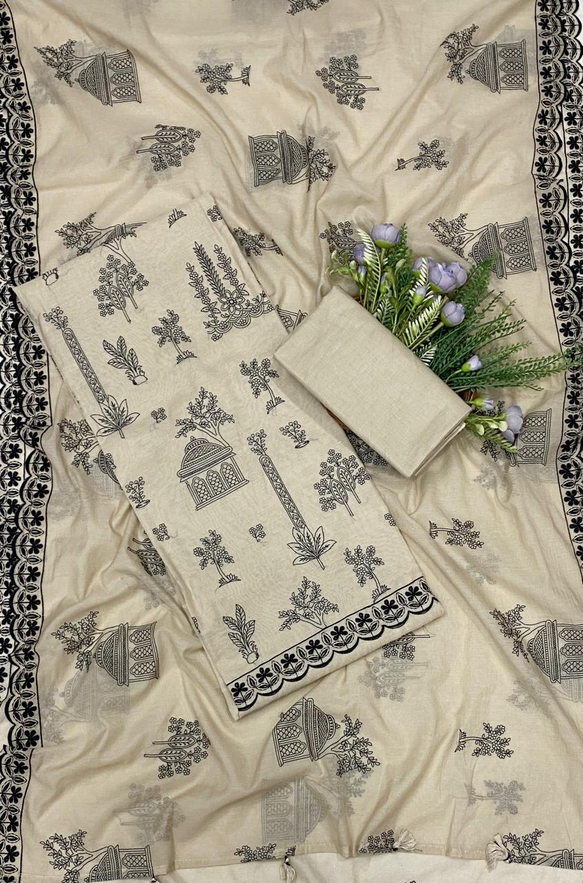 819C Mul Cotton Beige With Black Suit Fabric / CKC Mul Cotton