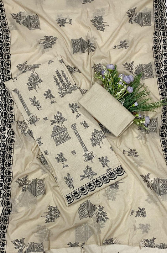 819C Mul Cotton Beige With Black Suit Fabric / CKC Mul Cotton