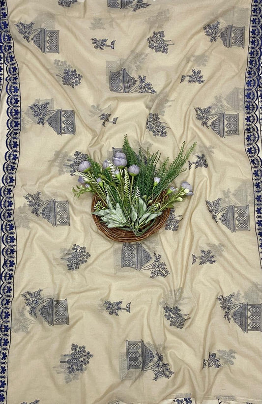 818C Mul Cotton Beige With Navy Blue Suit Fabric / CKC Mul Cotton
