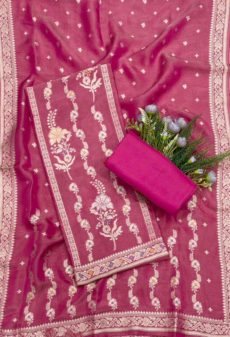 823C Banarasi Silk Hot Pink Suit Fabric / CKC Banarasi Edit