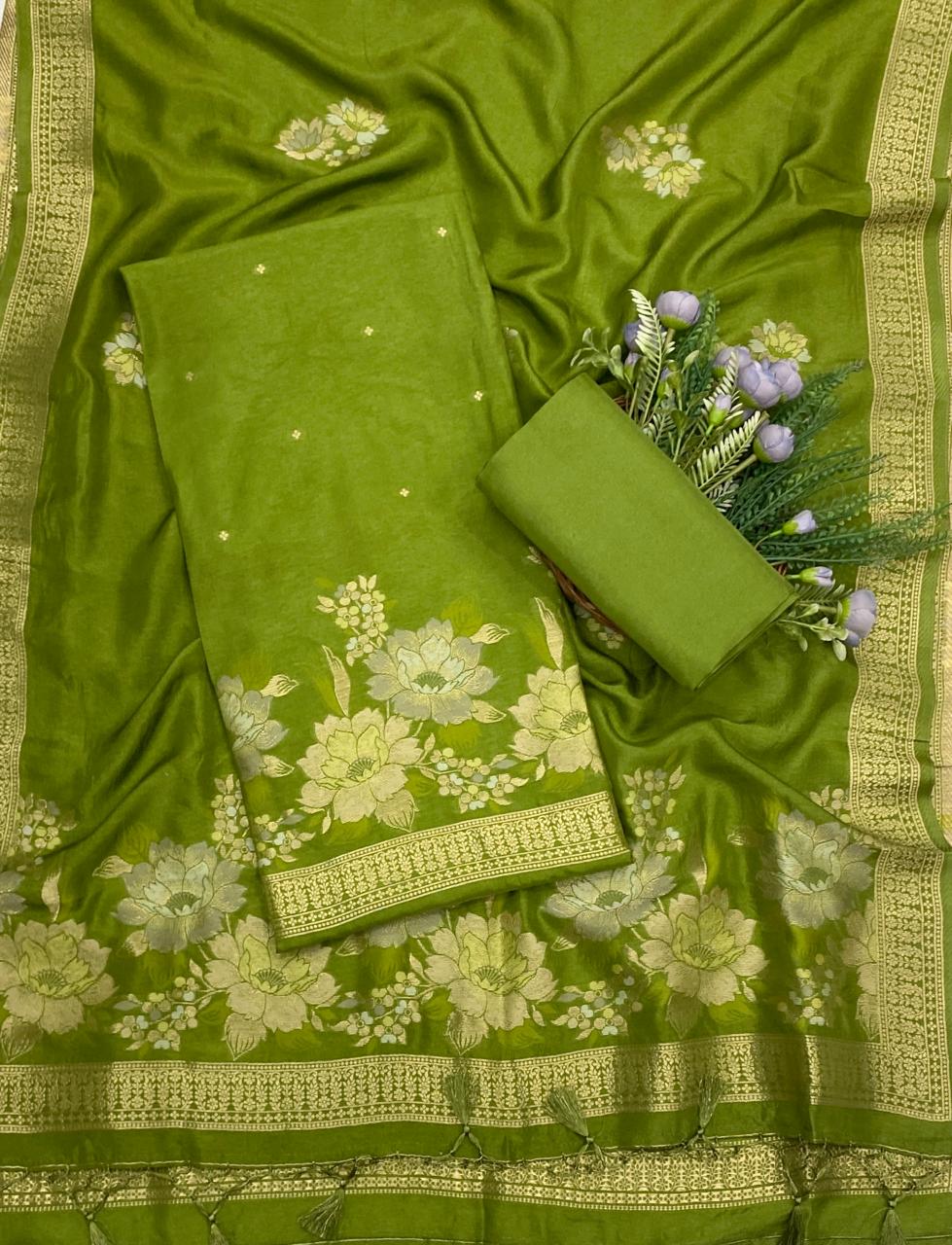 825C Dola Silk Green Suit Fabric/ CKC Partywear Collection