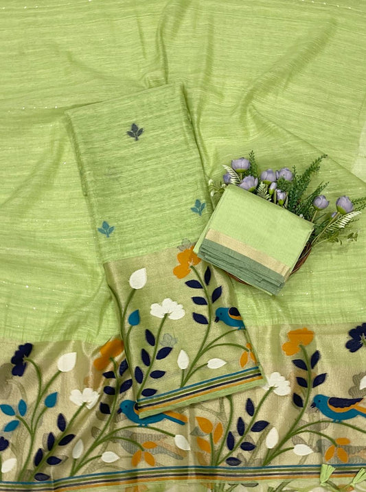 848C Shimmer Jamdani Green Suit Fabric / CKC Jamdani Suits