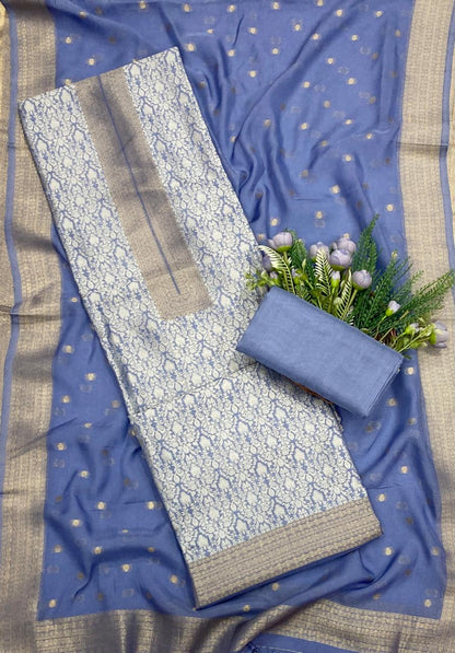 838C Banarasi Brocade Blue Suit Fabric / CKC Banarasi Edit