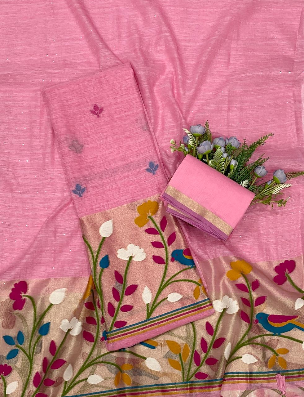 853C Shimmer Jamdani Pink Suit Fabric / CKC Jamdani Suits