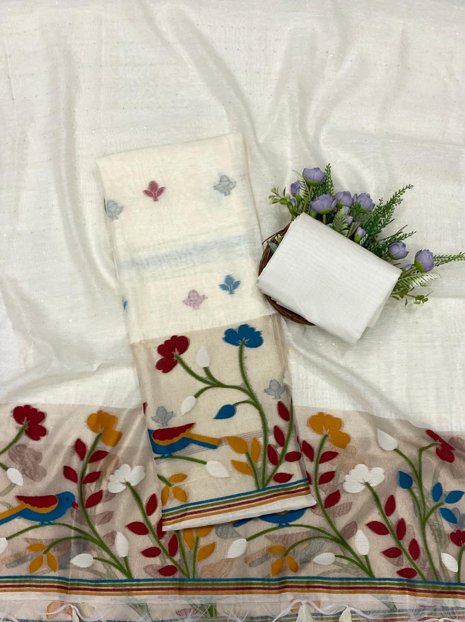 850C Shimmer Jamdani Cream Suit Fabric / CKC Jamdani Suits