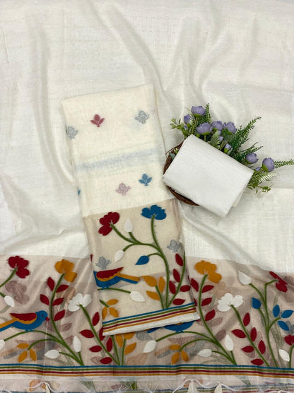 850C Shimmer Jamdani Cream Suit Fabric / CKC Jamdani Suits