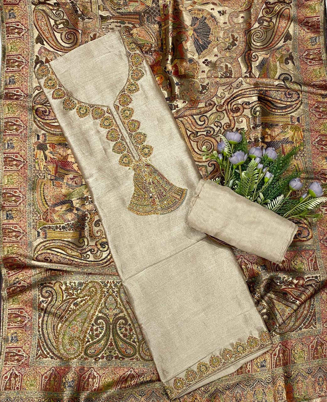 843C Shimmer Silk Cream Suit Fabric/ CKC Partywear Collection