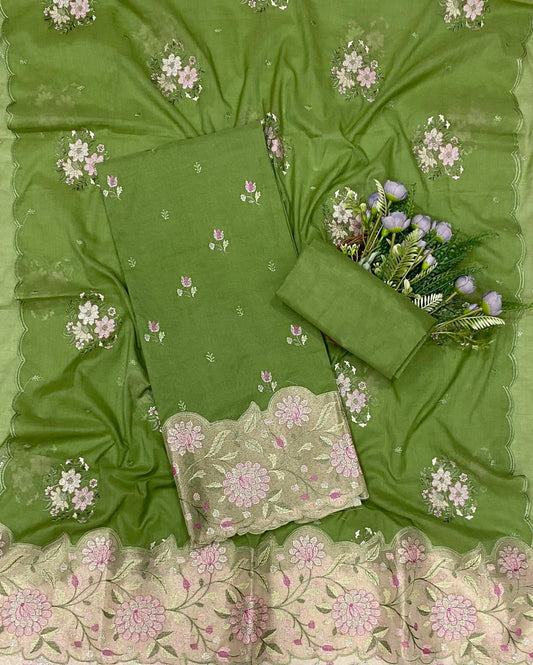 831C Mul Cotton Green Suit Fabric / CKC Mul Cotton