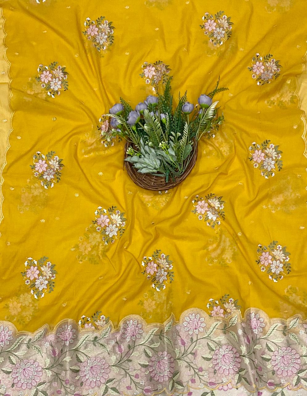 833C Mul Cotton Yellow Suit Fabric / CKC Mul Cotton
