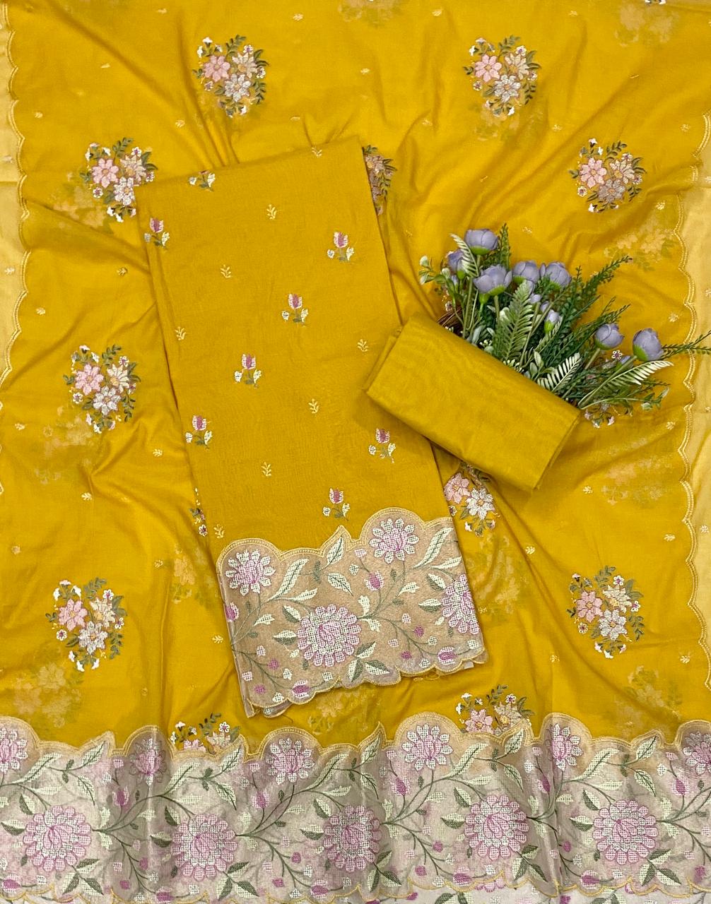 833C Mul Cotton Yellow Suit Fabric / CKC Mul Cotton