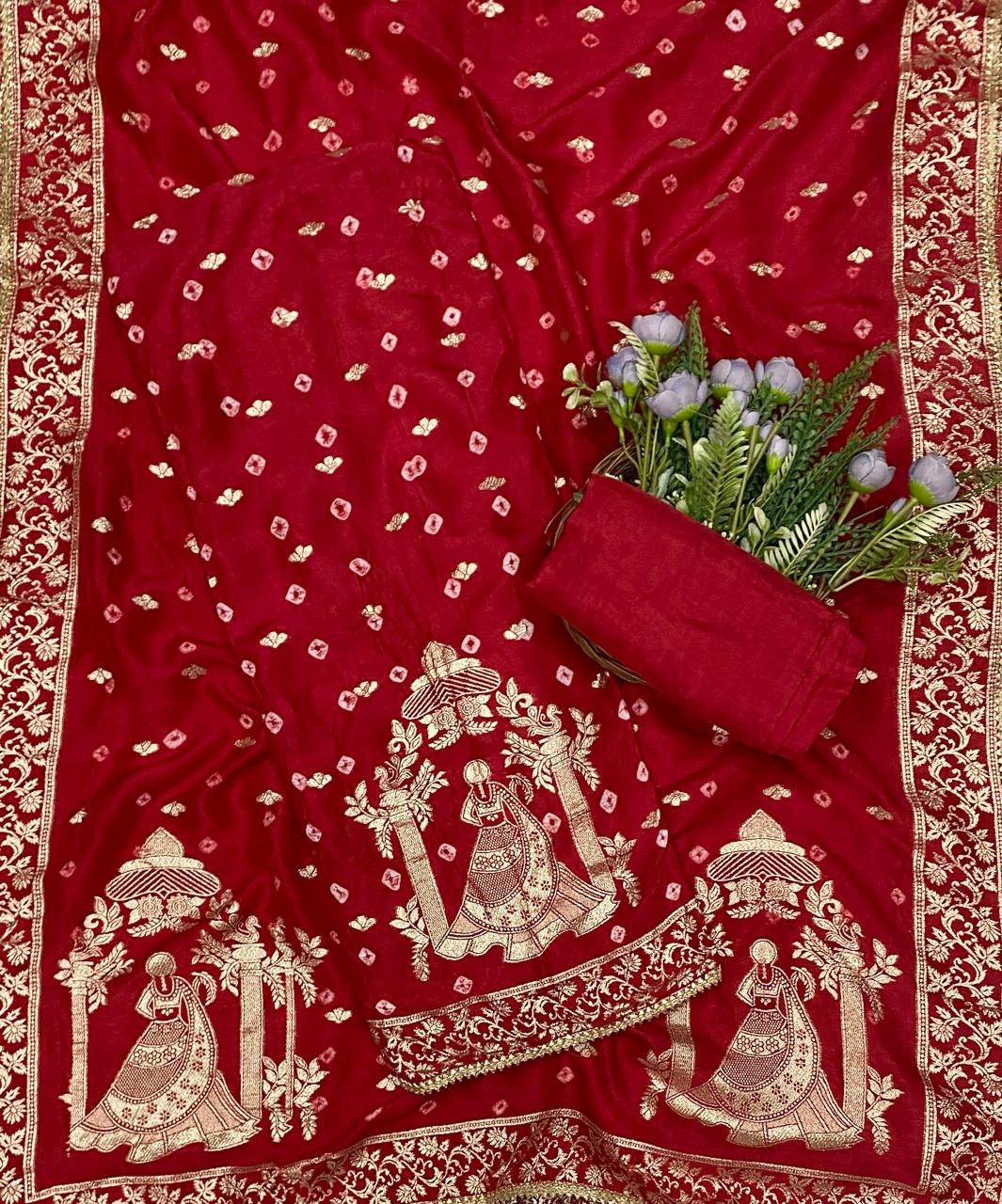 845C Dola Silk Red Suit Fabric/ CKC Partywear Collection