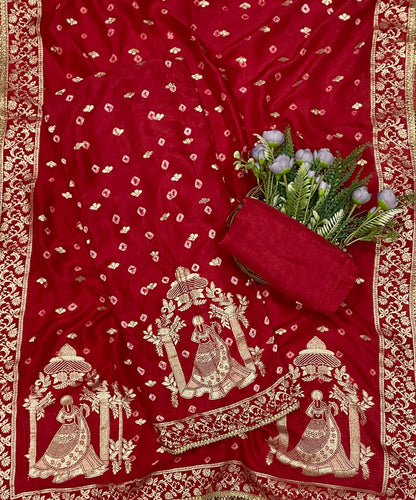 845C Dola Silk Red Suit Fabric/ CKC Partywear Collection