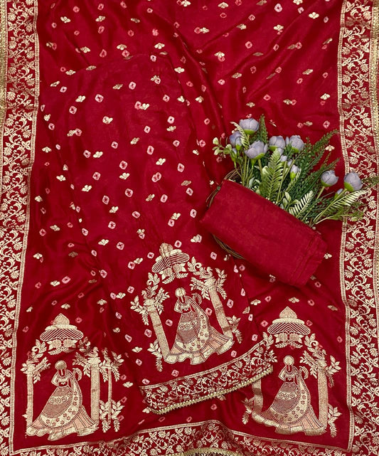845C Dola Silk Red Suit Fabric/ CKC Partywear Collection