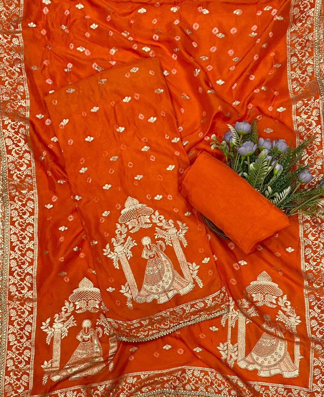 846C Dola Silk Orange Suit Fabric/ CKC Partywear Collection